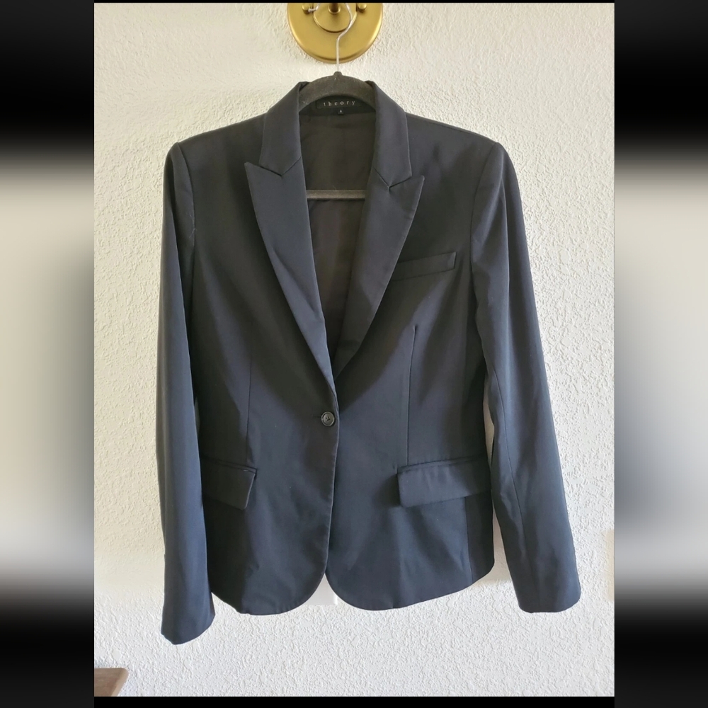 Theory Black Virgin Wool Blend Blazer Suit Size 6 One Button